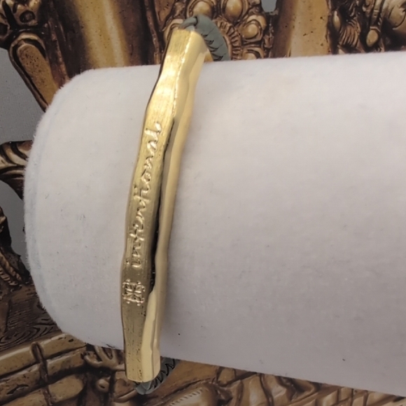 Rustic Cuff Brinley Braid Gray with Gold Bar bracelet inspirational inscription - Picture 2 of 4